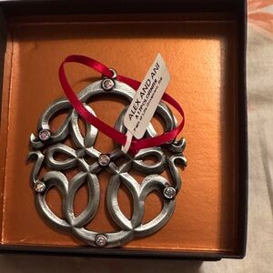 Alex and Ani Silver Ornament with Red Ribbon adorned with Swarovski crystals
